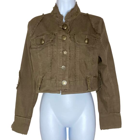 Bcih Brown Cropped Jacket Sequin Coin Buttons Western Cowboy Juniors Size Large - Picture 1 of 16